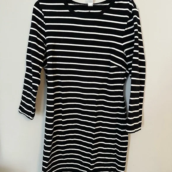 Old Navy Black and White Sheath Dress Long Sleeve Crew Neck large